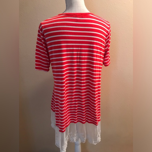 Striped top white lace at bottom short - Picture 2 of 3